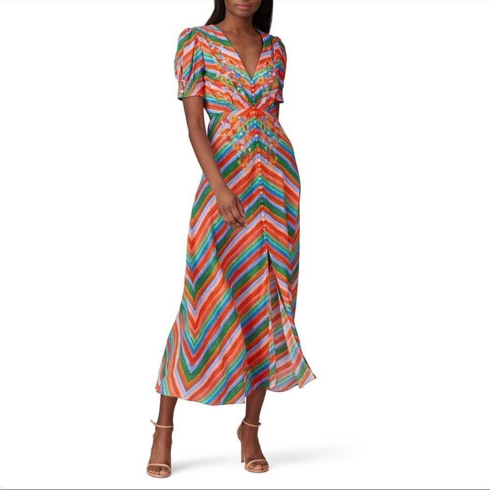Saloni Dress Lea Striped Midi